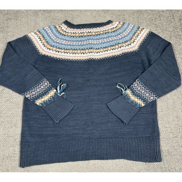 Vintage Tiara International Sweater Womens XL Blue Cardigan Fair Isle Knit Y2K - Picture 2 of 8